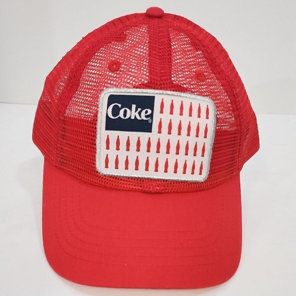 Coca Cola Red Mesh Trucker Hat Logo Patch Snapback Cap One Size